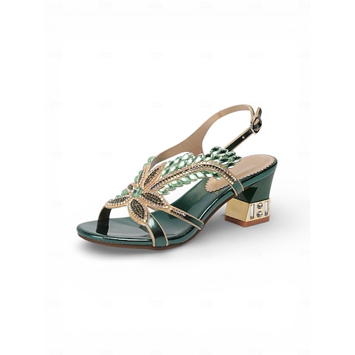 Women's Emerald Green Embellished Heeled Sandals, Elegant Open-Toe Dress  Shoes for Mother Attending a City Fashion Wedding 2026 - AU $74.99