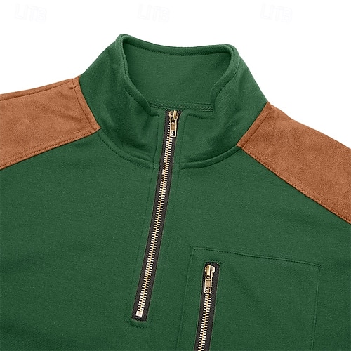  Homens Camisolas e Capuz Manga Longa Colarinho Chinês Meio Zíper Outono Inverno Primavera & Outono Bloco de cor Vintage Diário Casual Bolsos Bloco de cor Ao ar livre Casual Roupa Esportiva Preto