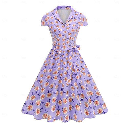 1950s Retro Vintage Rockabilly Midi Swing Dress Flare Dress Short Sleeves Floral  Fit & Flare Swing Fancy Dress Women's Carnival Valentine's Day Masquerade  Vacation Dailywear Bachelorette Party Adults' 2026 - CAD $67.99