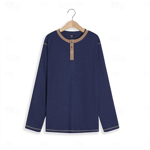  Homens Camiseta Camisa Henley Camiseta de malha waffle T-shirt Camisa de manga longa Manga Longa Bloco de cor Moda Designer Básico Patchwork Henley Férias Rua Para Noite Primavera & Outono Preto