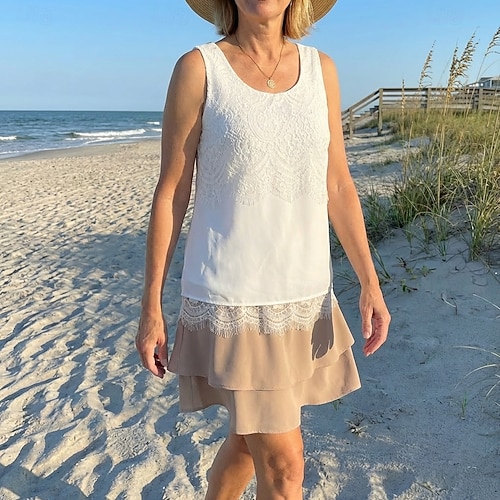 Women's Mini Dress White Dress Lace Dress Sundress Casual Vacation Street  Holiday Regular Fit Sleeveless Crew Neck White Summer 2026 - $29.99