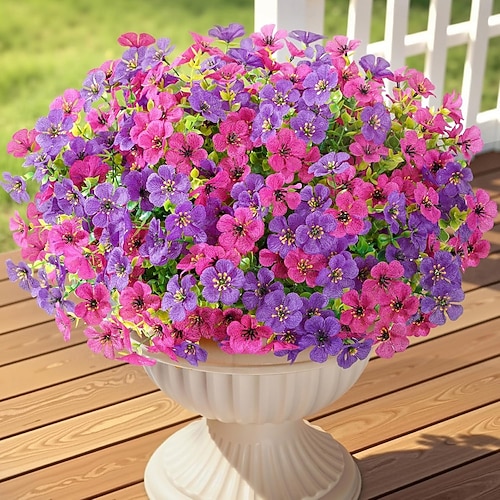 24 Bündel künstliche Blumen für drinnen und draußen, fuchsiafarben &Lila künstliche Gänseblümchen aus Kunststoff mit Eukalyptusblättern für die Dekoration von Haus, Garten, Veranda und Fensterkasten 2026