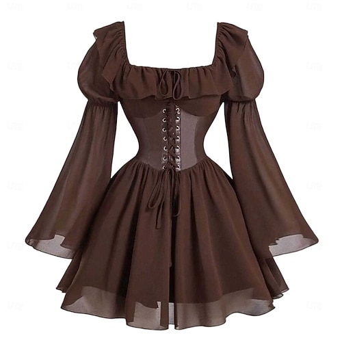 short renaissance dress Alkepwun Medieval Corset Dresses for Women Faire Costume Off Shoulder Bell Sleeve Color Block Ball Gown Discover our short Renaissance Dress Short Sleeve Renaissance Dress 162100