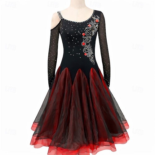 Für den Ballsaal Kleid Spitze Drapiert Kristalle / Strass Damen Leistung Langarm Hoch Elasthan Organza