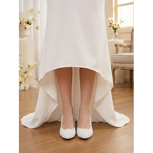 low heel ivory dress shoes Little Angel DAISY-016 Ivory Low Heel w/ Rhinestone Shoe