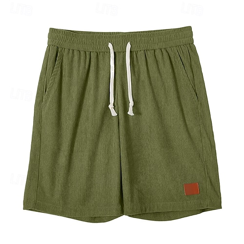 Corduroy Shorts Heren, Heren Shorts, Zomer Strand Vakantie Trekkoord Elastische Taille Casual Short(Pink,S