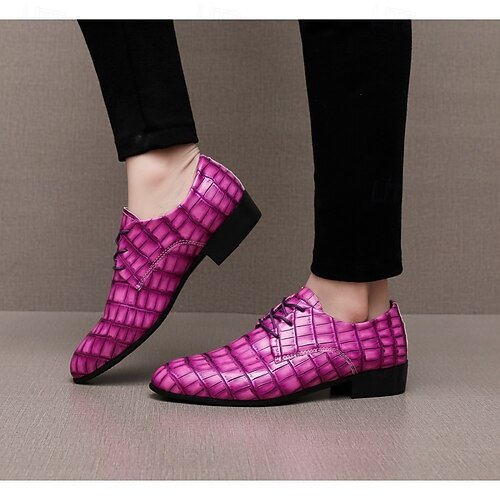 Men's Faux Leather Purple Crocodile-Print Dress Shoes, Stylish and Unique,  Ideal for Formal Events and Evening Wear 2026 - $54.99