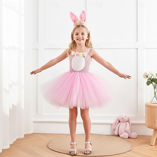 bunny birthday dress Pale Pink Bunny Rabbit Fluffy Tutu Dress with Ears Headband Girls Birthday Party Easter Holiday Costume Kids Halloween Outfit
