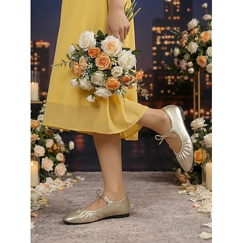 Women's Champagne Gold Ballet Flats with Bow Detail, Elegant Comfort Dress  Shoes for Bridesmaids at City Weddings 2026 - CAD $54.99