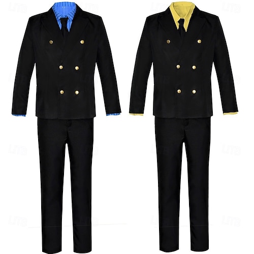 Havsäventyrare Sanji Stråhattpirat Animé Cosplay-kostym Maskerad Cosplay-kostymer Maskerad Kappa Blus Byxor Till Herr Vuxna