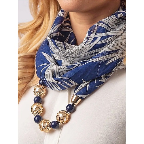 Boho-Chiffon-Schal mit Perlenanhänger, weicher, geblümter Polyester-Schal mit Perlenanhänger, leichtes Modeaccessoire für Damen, perfekt für Alltag, Urlaub und Reisen