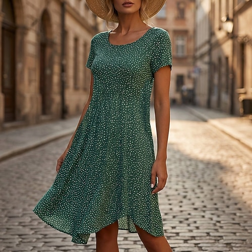Women's Mini Dress Floral Dress Boho Dress Print Dress Classic Modern Daily  Outdoor Vacation Regular Fit Flower Short Sleeve Crew Neck Blue Wine Green  Summer 2026 - kr.269