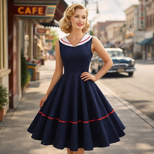 rockabilly homecoming dress 1950s Retro Vintage Knee Length Dress Rockabilly Flare Dress Sleeveless  Solid Color Fancy Dress Women's Carnival Masquerade Prom Evening Party  Engagement Party Adults' Dress Homecoming Dresses Spring 2026