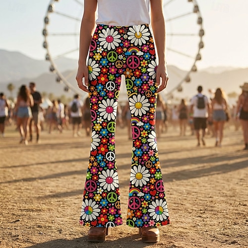 Retro Vintage Boho 1970s Pants Bell Bottom Pants Hippie Disco High