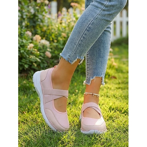 Women's Pink Mary Jane Sneakers – Breathable Lightweight Mesh Slip