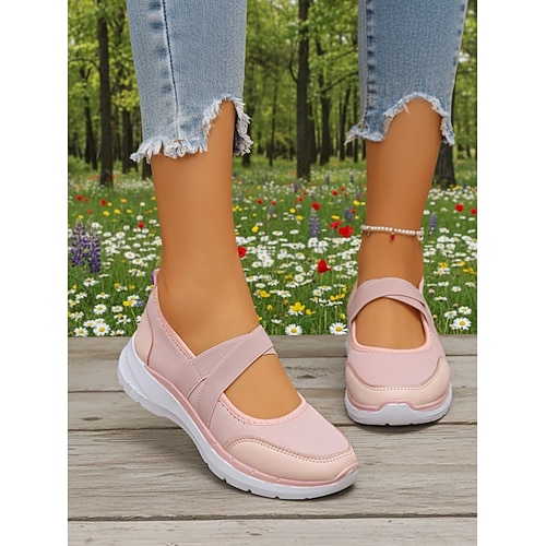 Women's Pink Mary Jane Sneakers – Breathable Lightweight Mesh Slip