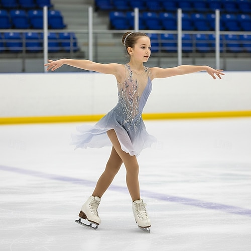 grey skating dress Figure Girls' Ice Skating Dress Patchwork Open Back Stretchy Training Competition Skating Wear Classic Crystal / Rhinestone Sleeveless Ice Skating Figure Skating 2026 custom figure skating dresses