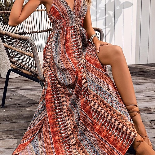 boho theme dress for women Bohemian Orange Short Dress