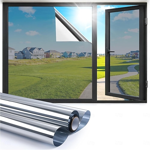 Einseitig durchsichtige Sichtschutzfolie für Fenster, Fensterfolie für Zuhause mit Zubehör, statisch haftend, abnehmbar, UV-beständige, reflektierende Spiegelfolie, die vor Sonneneinstrahlung und 2026