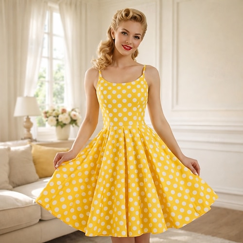 1950s Retro Vintage Rockabilly Dress Swing Dress Flare Dress Sleeveless  Spaghetti Straps Polka dots Fit & Flare Swing Scoop Neck Fancy Dress  Women's Carnival Masquerade Prom Office / Career Event 2026 - CAD $70.99