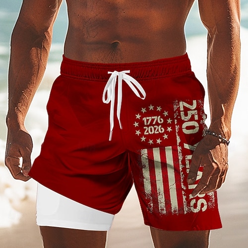  Férfi Amerikai zászló 1776 Az Egyesült Államok 250. évfordulója Bélelt rövidnadrág 2 az 1-ben úszónadrág Úszónadrágok Közepes csípő Hazafias Szabadság Oldalzsebek Compression Linerrel Elasztikus