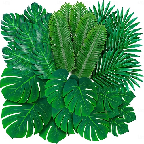 108er-Pack knstliche tropische Monstera-Palmenbltter  6 verschiedene  groe und kleine grne knstliche Palmenbltter mit Stielen fr Safari-,  Dschungel-, Hawaii-, Luau-Partys, Tischdekorationen, 2026 - CHF20