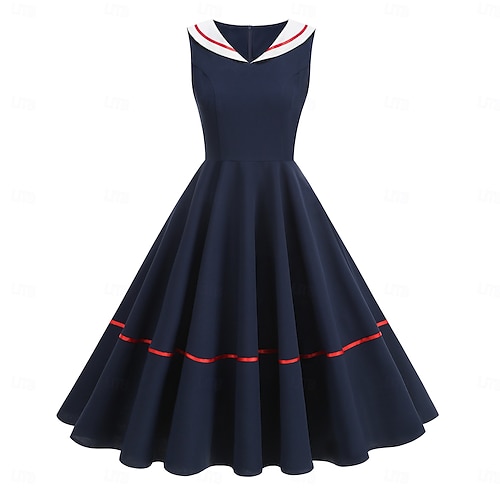 rockabilly formal dresses 1950s Retro Vintage Knee Length Dress Flare Dress Sleeveless Solid Color Fancy Dress Women's Carnival Masquerade Prom Evening Party Engagement Party Adults' Dress Homecoming Spring 2026 D269ACHRWD