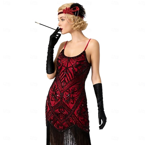 Set Roaring 20s 1920s Retro Vintage Knee Length Flapper Dress Cocktail Dress Sleeveless The Great Gatsby Flapper Girl Sequins Fringe Fancy Dress Women's Halloween Carnival Evening Party Wedding 2026