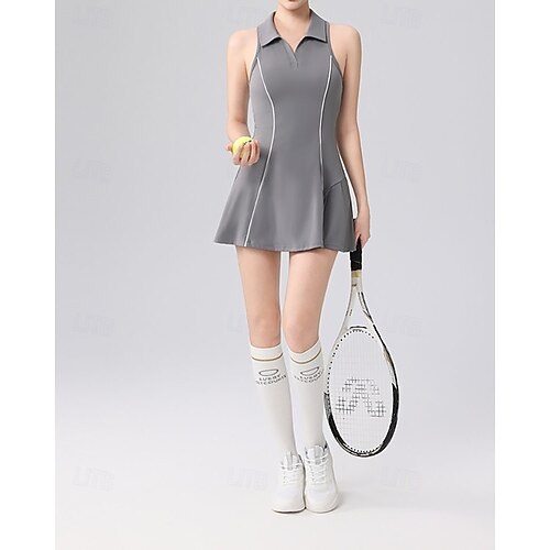 Women's Solid Colored Tennis Dress with Shorts Sports Dress Sleeveless  Pocket Backless Elastic Sweat-Wicking Breathable Tennis Golf Running Polo  Collar Dress Black White Light Green Tennis Clothing 2026 - AU $99.39