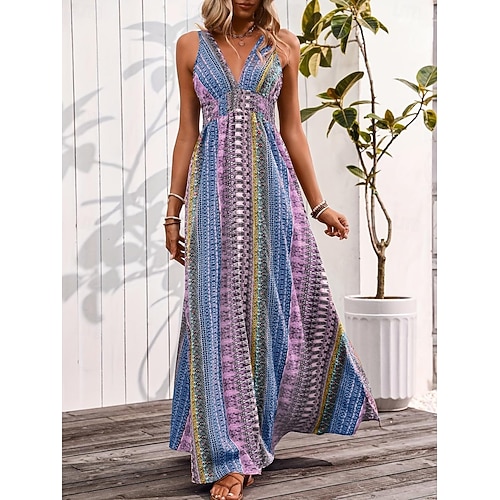 bohemian theme dress Retro Vintage Boho Long Length Sleeveless Bohemian V Neck Fancy Dress Women's Masquerade Music Festival Retro Party Adults' Dress Summer 2026 Do not bleach