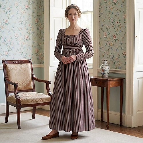 1791's Lady Regency Dress Jane Austen Vintage Dress High Waistline Tea Gown  Retro Vintage Medieval Renaissance Women's Halloween Carnival Masquerade  2026 - CAD $78.99