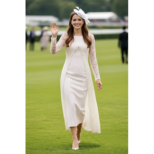 Deux Pièces Fourreau Colonne Mi-long Robe d'invité de mariage Robe de Mère de Mariée  Sans manches Col carré Élégant robe demoiselle d honneur Fête de mariage Église Chiffon Dentelle Robes avec Veste