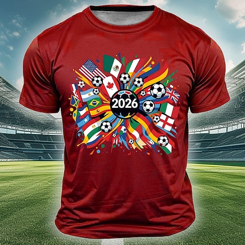 T-shirt Supporter Coupe Du Monde 2026 – Drapeaux USA Canada Mexique, Coton/polyester, Tailles S à XXXL