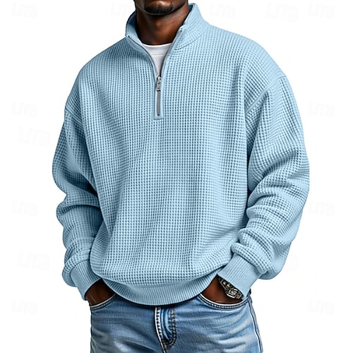 Hombre Camisetas polo con diseño de gofre Polo Vacaciones Calle Cremallera de un cuarto Manga Larga Moda Básico Plano Primavera Otoño Ajuste regular Violeta Azul marinero Albaricoque Negro Blanco Vino