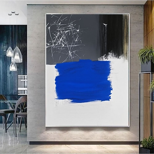 抽象画  溢れ出る青 2026年 大きな抽象画 手描きの壁アート 青いテクスチャ絵画 青い抽象的