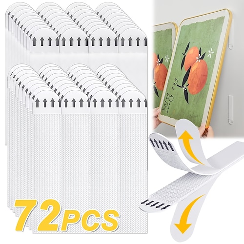 72 bandes adhésives multi-usages en polyamide pour accrocher des tableaux, sans perçage, repositionnables des deux côtés, fixation adhésive