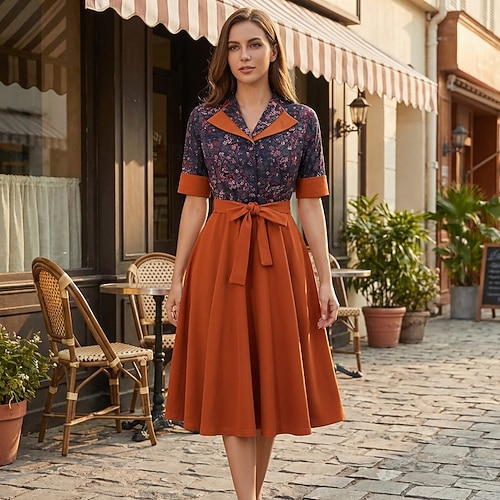 retro midi dress Women's Plaid Sleeveless A-Line Maxi Fitted Waist Pleate Zulily Dark gold color loomed on the fabrics RETRO FLORA WOVEN MIDI DRESS