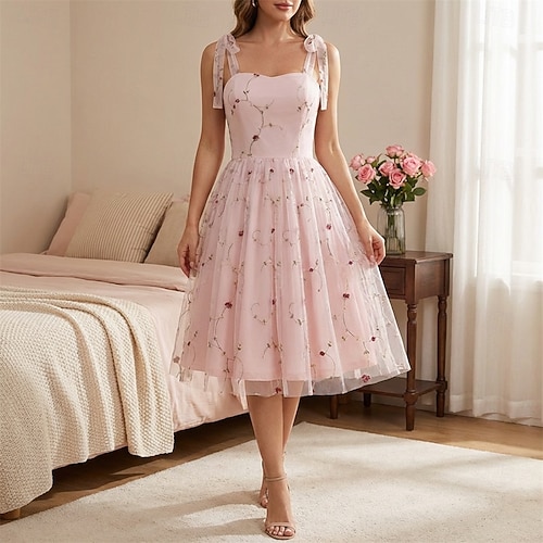 1950s flared dress 1950s Pink Floral Nylon Fit & Flare Dress, Handmade