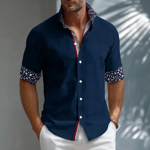 Men's 4th of July U.S. 250th Anniversary American Flag Shirt Button Up Shirt Casual Dress Shirt Long Sleeve Patriotic Outdoor Holiday Summer Spring