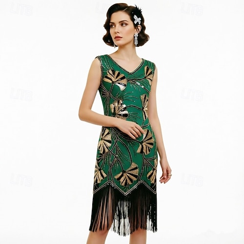 Roaring 20s 1920s Retro Vintage Knee Length Flapper Dress Sleeveless The  Great Gatsby Charleston Sequins Leaf Fancy Dress Women's Halloween Carnival  speakeasy Party & Evening Adults' Dress 2026 - 146