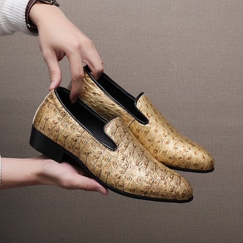 dark gold dress shoes Men's Ostrich-Embossed Slip-On Loafers Luxury Pointed-Toe Statement Footwear for Stylish Men, Weddings, Banquets, Parties, Prom and Evening Events 2026 sa_rr_25