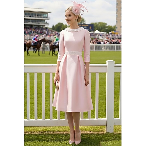 A-Line Knee Length Party Dress Cocktail Dress Wedding Guest Dress Mother of the Bride Dress Half Sleeve Jewel Neck Elegant Wedding Guest Wedding Party
