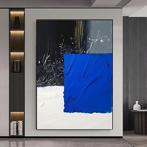 2026年 大きな抽象画 手描きの壁アート 青いテクスチャ絵画 青い抽象的