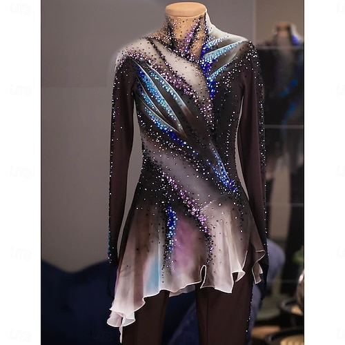 silver figure skating dress Figure Skating Dress Women's Ice Skating Dress Black Silver Patchwork  Thumbhole Stretchy Training Competition Skating Wear Classic Crystal /  Rhinestone Long Sleeve Ice Skating Figure Skating 2026