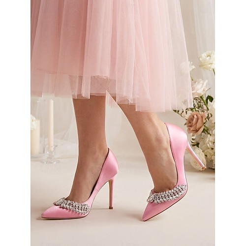 pink sparkly dress shoes Women's Pink Satin High Heel Pumps – Elegant Rhinestone Dress Shoes for  City Weddings and Cocktail Parties 2026