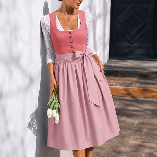 pink oktoberfest dress Oktoberfest Dress Dirndl Midi Length Maid Bavarian German Munich Wiesn Women's Party Beer Festival Traditional Style Cloth Without Blouse (75CM)