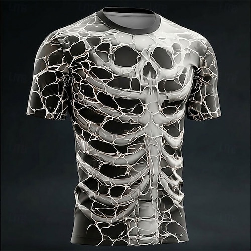 2026年 男性用 スカル ボーン Tシャツ 半袖 Tシャツ 3Dプリント クルー