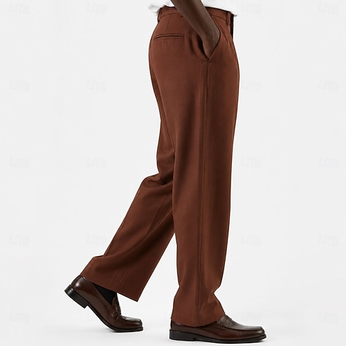 Men s Cotton Linen Polyester Cotton Linen Dress Pants Casual Formal Classic Black Burgundy Beige All Seasons Pants Solid Color Regular Fit Long