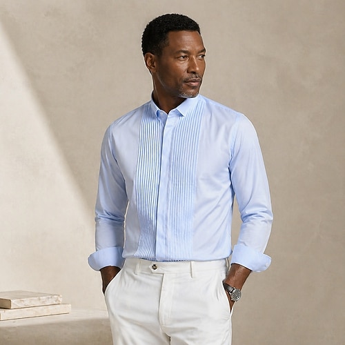 Men's Dress Shirt Cotton Blend Ballroom Non-Iron Light Blue 2026 - $48.99 Men's Dress Shirt Cotton Blend Ballroom Non-Iron Light Blue 2026 - $48.99