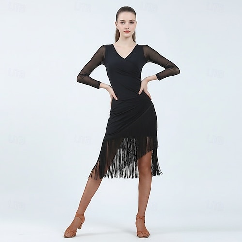 long sleeve latin dance dress FASHION DANCE, Latin Dance Dress style WDLT741BK